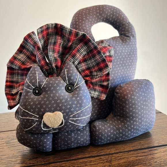 Vintage Fabric HandmadeFat Cat Weighted Doorstop Green Floral Pattern Kitty Cat - Picture 3 of 11